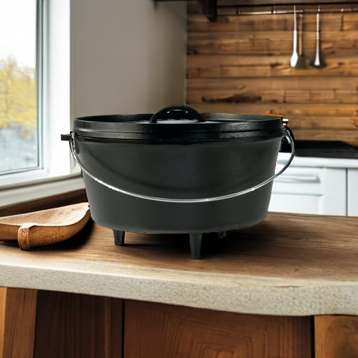 Lodge 8 Quart Pre-Seasoned Cast Iron Camp Dutch Oven with Lid - Dual Handles - Use in the Oven, on the Stove, on the Grill or over the Campfire - Black
