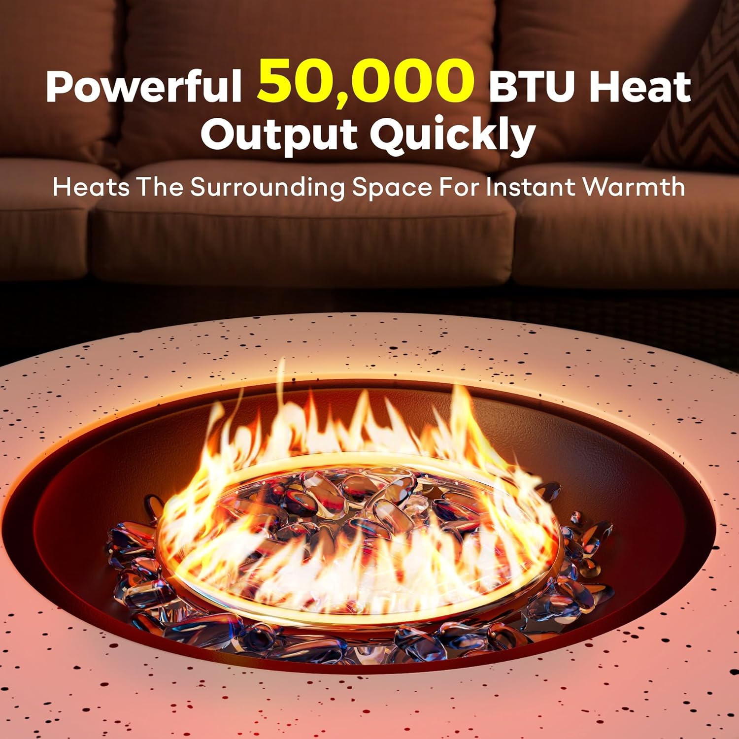 30' Outdoor Fire Pit Table with 50,000 BTU Output, Premium Gas Fire Pit Tables for Outside Patio, Round Propane Fire Pit with Glass Stones, Waterproof Cover (White, 30 inch)