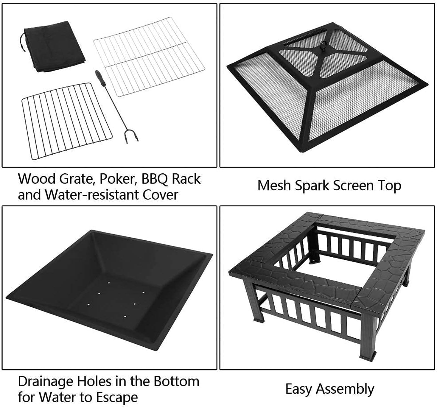Iron Fire Pits with Poker for Garden,Hexagonal Shaped Metal Fire Pit Garden Stove with Spark Screen and Fireplace Cover for Outdoor Patio Backyard Camping Poolside