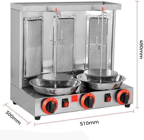 Gas Kebab Machine, Stainless Steel Vertical To Rotate Commercial Grill, With Simple Control Panel, High Density Ceramic Heating Plate And Double Row Cooling Holesfor-One Color-pair