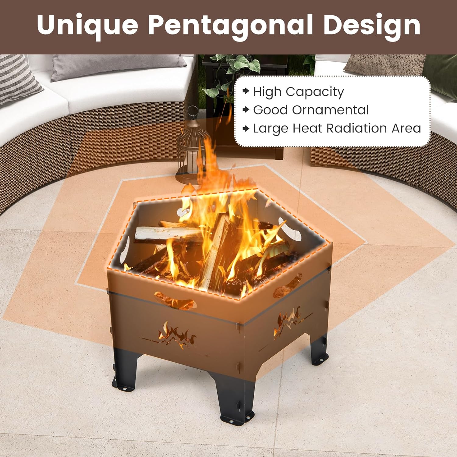 HAPPYGRILL Portable Fire Pit with Storage Bag, Heavy Duty Wood Burning Fire Pits w/Plug-in Design, Bottom Airflow Holes, Folding Firepit Stove for Outdoor Camping, Patio, Picnic, Bonfire
