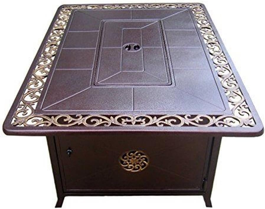 Hiland FS-1212-T-10 Aluminum Scroll Propane Pit, 42,000 BTU w/Fire Glass, Recatgular, Bronze