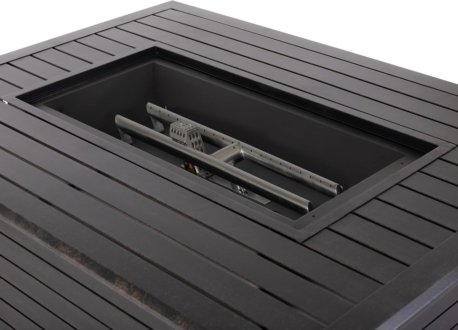 Longmont Aluminum Convertible Gas Fire Pit Table 55,000 BTU Multi-Functional Outdoor Firepit with Fire Bowl Lid, Nylon Cover & Clear Fire Glass - Bronze Finish - Rectangular 48