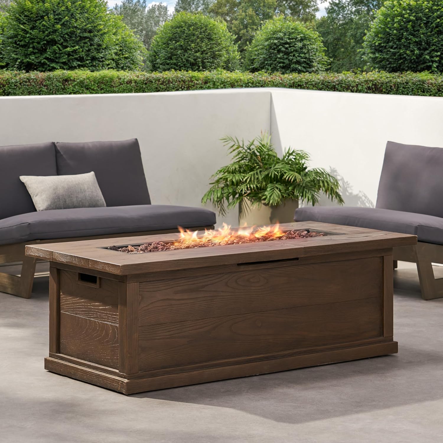 GOWE 56'' Rectangular Outdoor MGO 50,000 BTU Propane Fire Pit, Brown Wood Pattern (Tank Cover not Included)