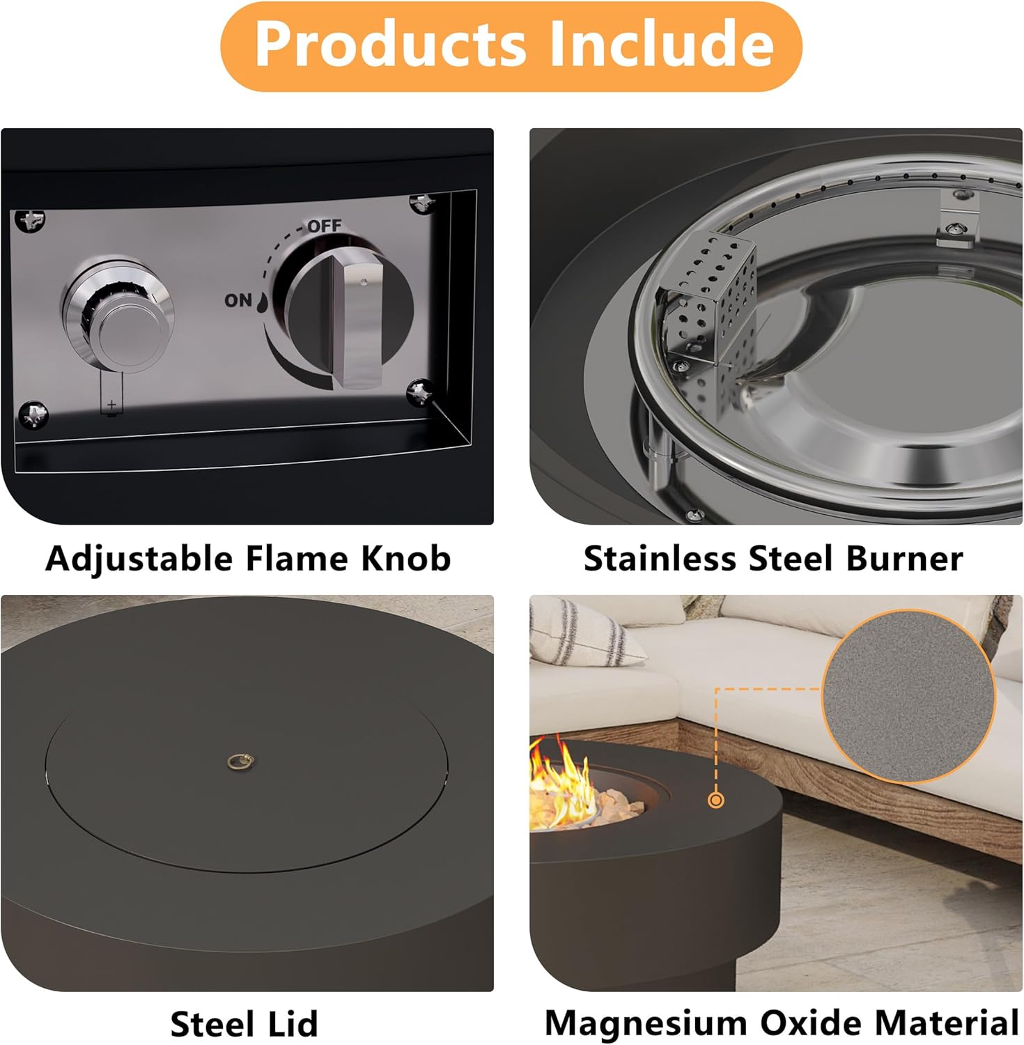 32 inch Outdoor Propane Fire Table, Round Patio Fire Pit Table, 50,000 BTU Gas FirePit with Lid, Cover, Lava Rocks, CSA Certified, Black