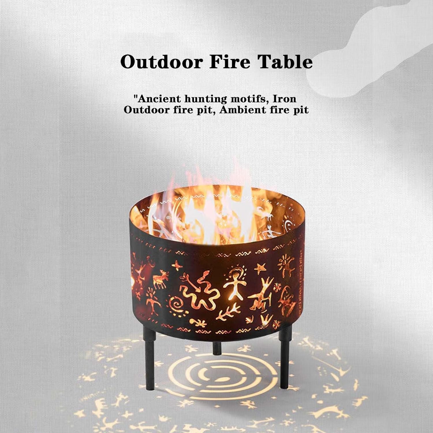 BNEI Outdoor fire Pit, Garden Multifunctional Heating Stove, Beautiful Texture Pattern, Metal, Multiple Sizes and Specifications, Suitable for a Variety of Fuels (60CM)