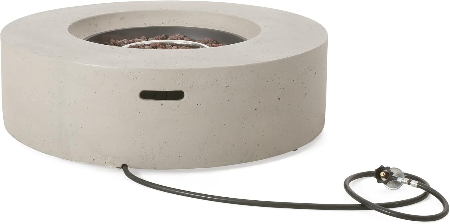 KEIKI 39.3 Inch Outdoor 50,000 BTU Round mgO Concrete Propane Fire Pit,Perfect for Cozy Gatherings,Light Grey