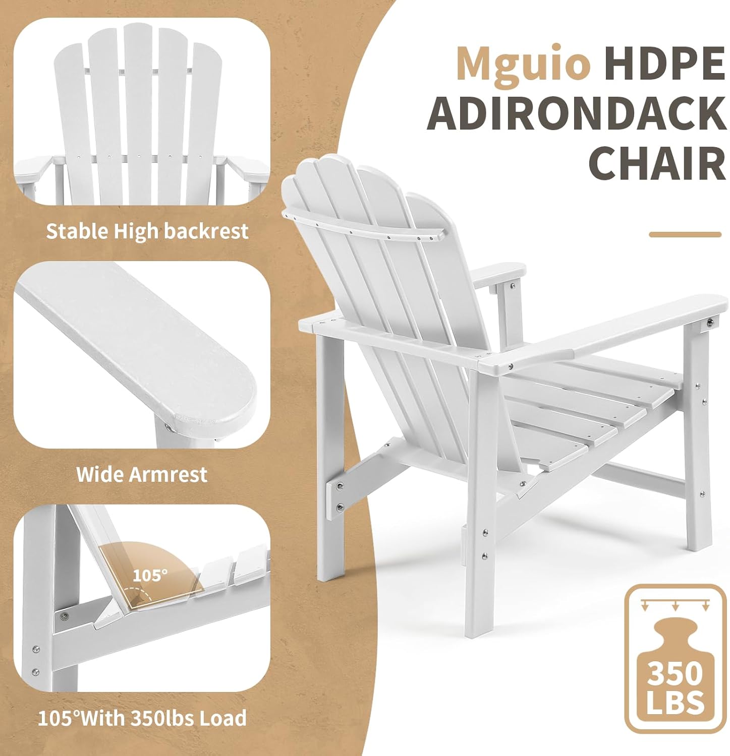 Stackable Adirondack Chair, Space Saving HDPE All-Weather Fire Pit Chairs for Outdoor Lawn Porch Deck