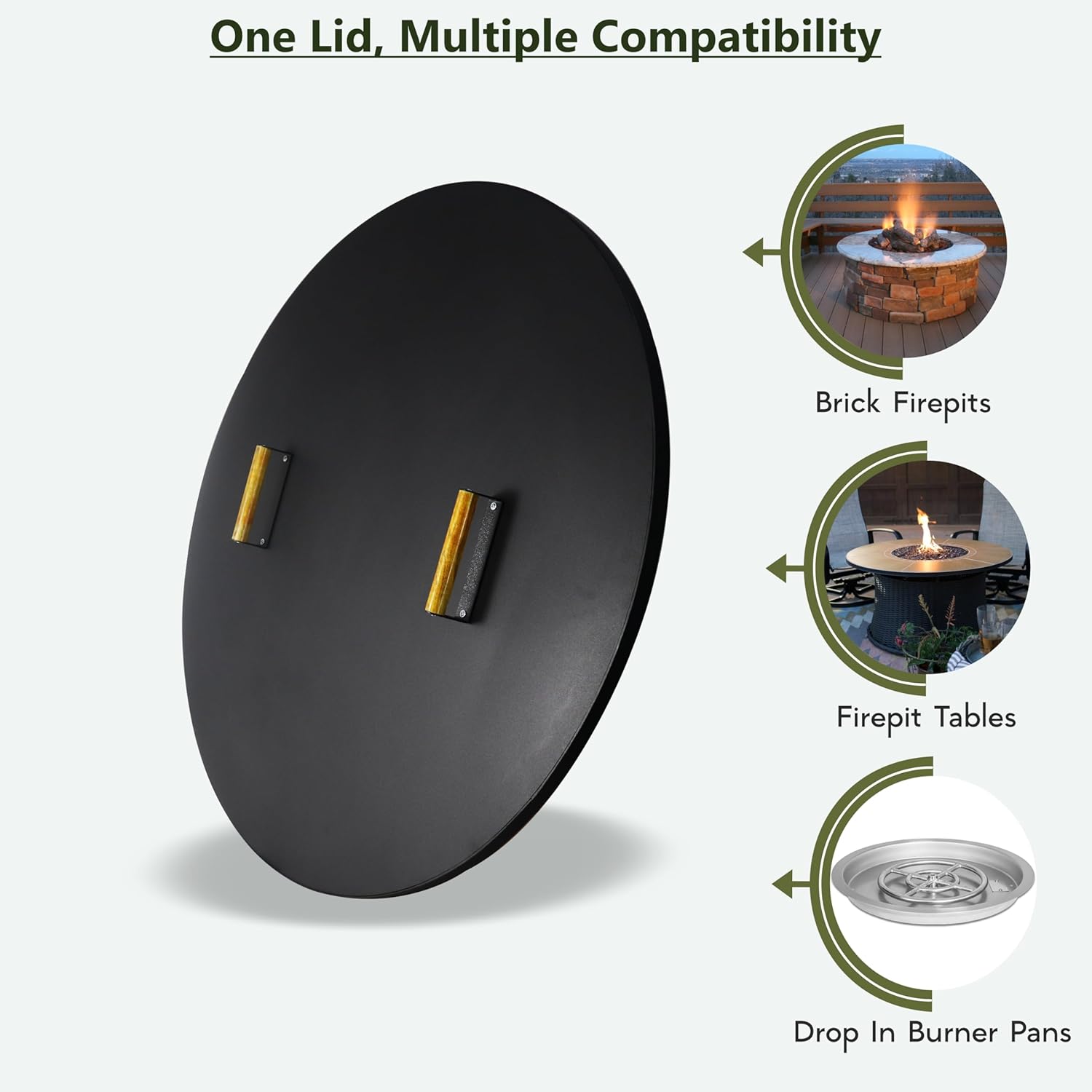 Febtech 38 Inch Solid Firepit Shield - 16 Gauge Heat Resistant Coated Carbon Steel Fire Pit Cover Round with 2 Ergonomic Wooden Handles - Fit for Fire Pit Inside Dia Up to 36