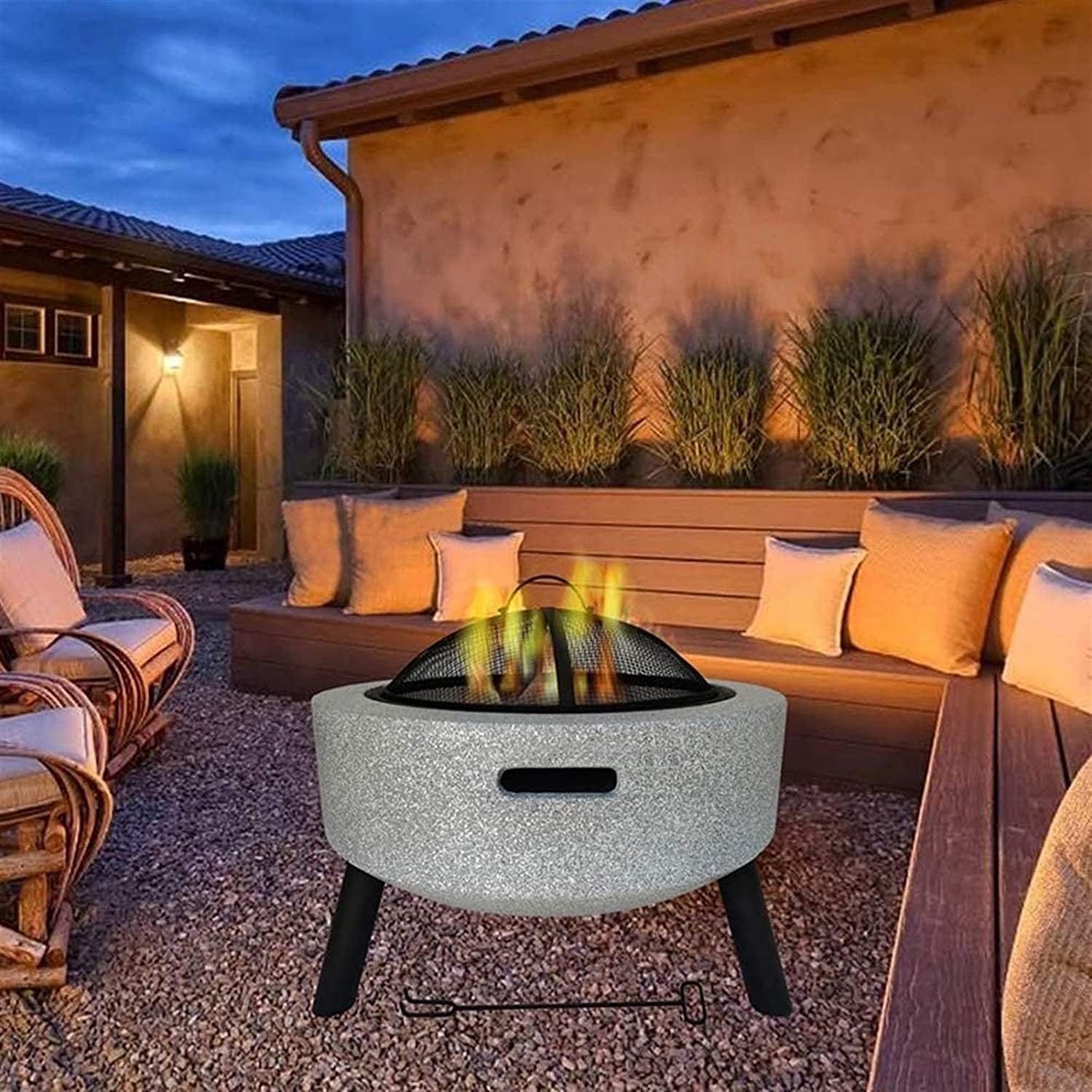 Fire Pits,BBQ Grill,Outdoor Camping Picnic Bonfire Patiord Garden Beaches Park,Marble Finish,Family Essential Multifunctional Stove