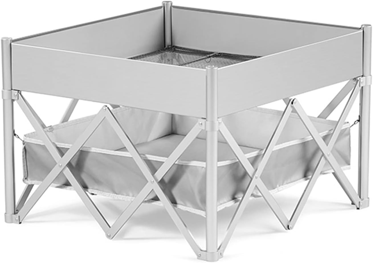 Collapsible Campfire Grill Camping Fire Pit, 304 Stainless Steel Grill Gate, Heavy Duty Portable Camping Grill with Carrying Bag，Square Firepit with Grill