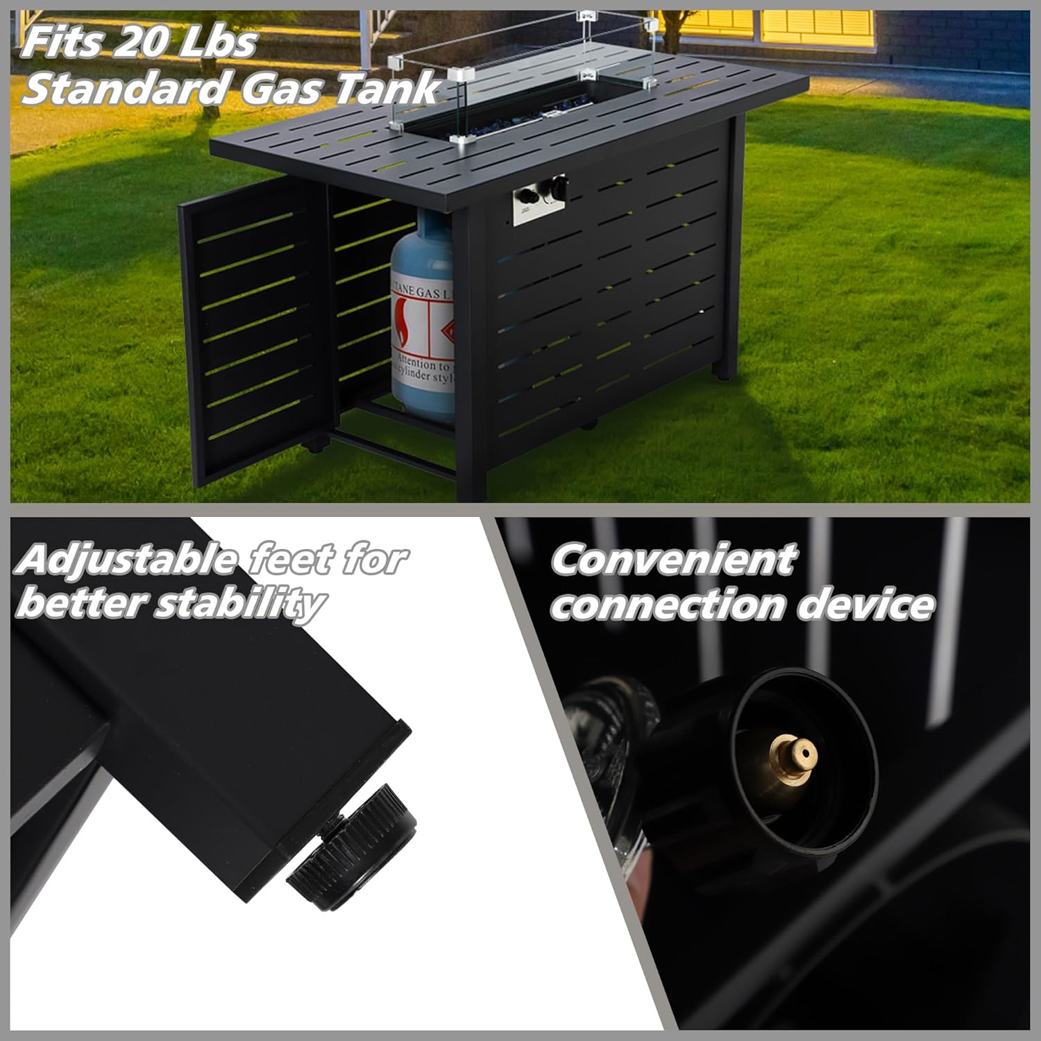 KIGOTY 43 Inch Propane Fire Pit, 50,000 BTU Steel Gas Fire Pit Table for Outside, 2 in 1 Fire Table for Outdoor, Outside Patio Deck and Garden, Black