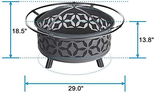 Outdoor Brazier Camping Fire Pit Camping Garden Patio Heater Fire Pits with Mesh Lid BBQ Grill Shelf Suitable for Bonfire Patio Backyard