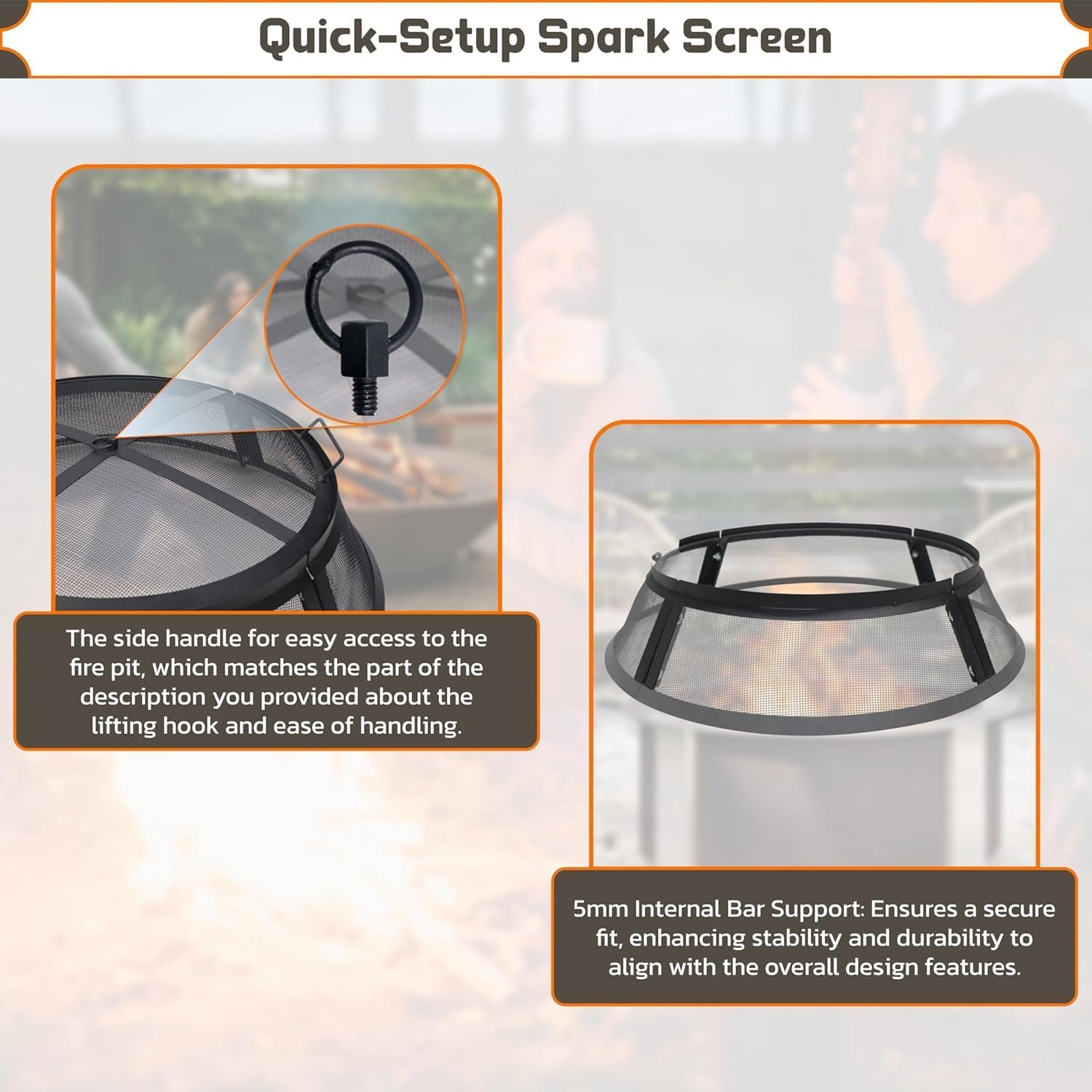 Fire Pit Screen 36 inch Round - Fire Pit Spark Screen Fireplace Screen with Hook for Easy-Lift fire Pit Spark Screens 36