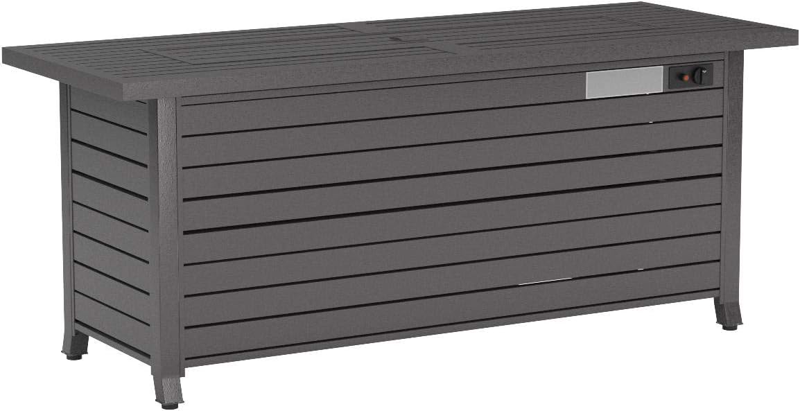 LEGACY HEATING 57 Inch Propane Fire Pit Table, 50,000BTU Outdoor Gas Fire Pit, 2 in 1 Rectangular Firepit Extruded Aluminum w/ Lid, Glass Beads, ETL Certified for Gatherings on Garden Backyard, Mocha