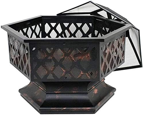 Fire Pits Outdoor Wood Burning Outdoor Fire Pits Portable Metal Fire Pit Hexagon Design Fireplace Stove, with Mesh Screen Cover Fireplace Stove with Cover BBQ Cooking for Outside Camping Backyar