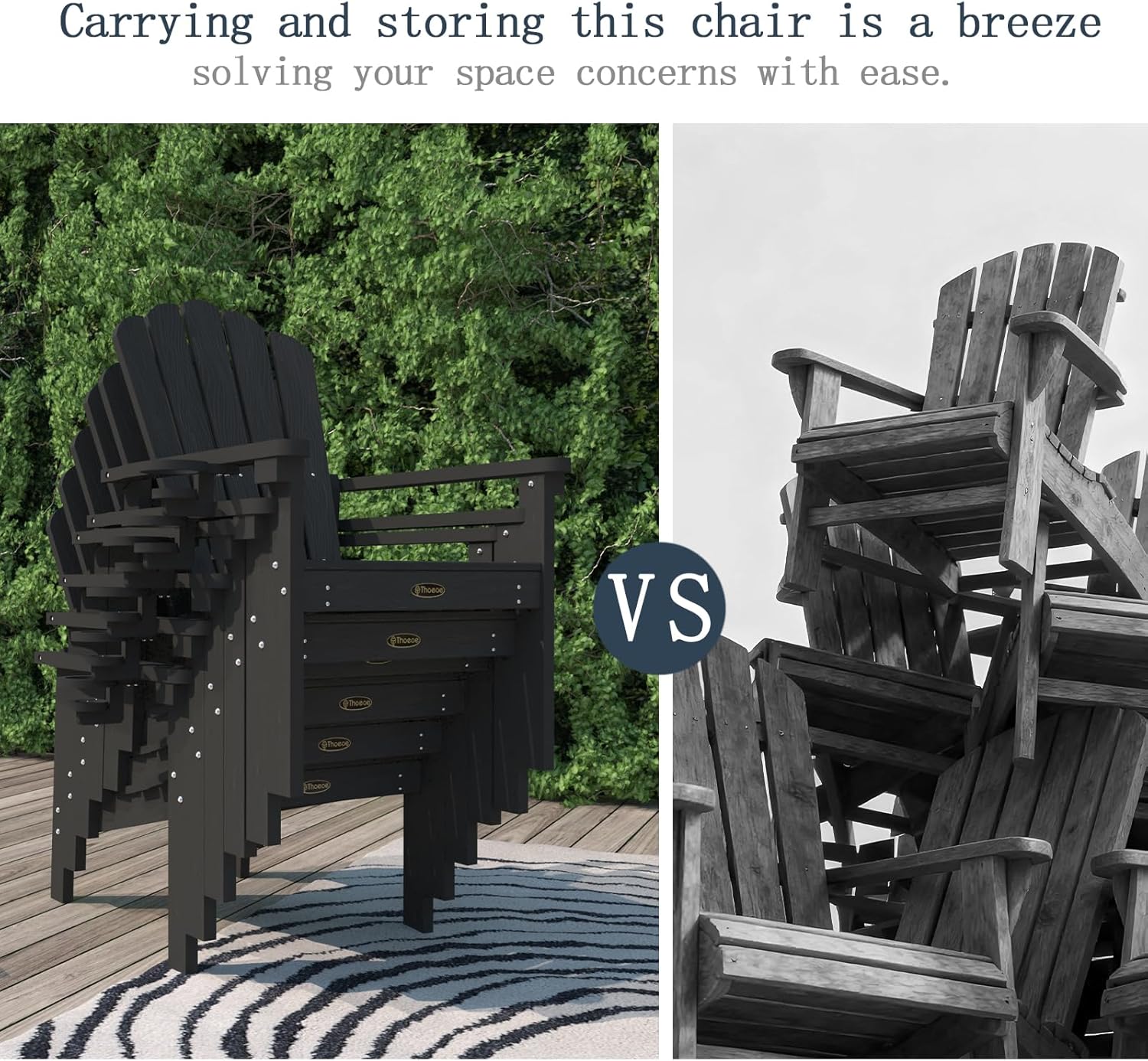 Stackable Adirondack Chair Set of 4, HDPE All-Weather Adirondack Chairs - Durable and Space Saving, Plastic Outdoor Fire Pit Chairs with Cup Holder,Grey