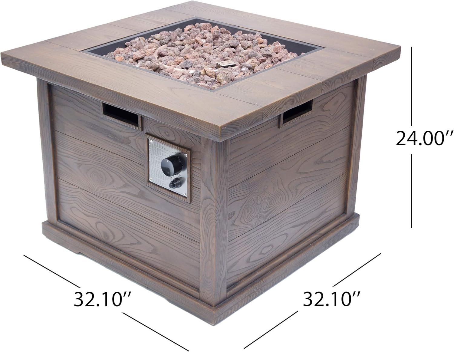 Christopher Knight Home Ellington Outdoor Square Gas Fire Pit, Brown With Wood Pattern