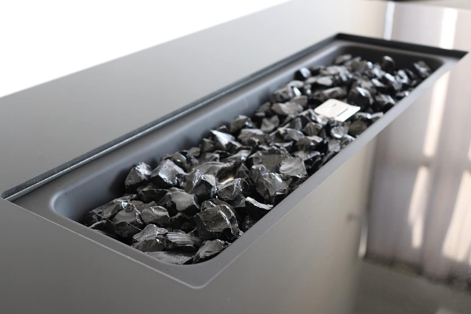 Living Source International 42 White Smoked Glass Metal Rectangle Fire Pit