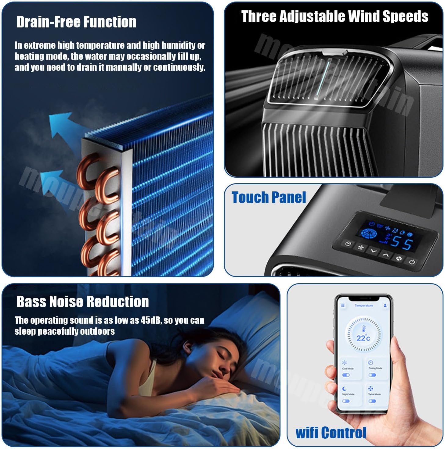 5400BTU/5600BTU Portable Tent Air Conditioner for Outdoor and Indoor Use, 110V Quiet Air Conditoning for Small Rooms, 1500W Fast Cooling Heating for Camping, Van, Rvs,Silver