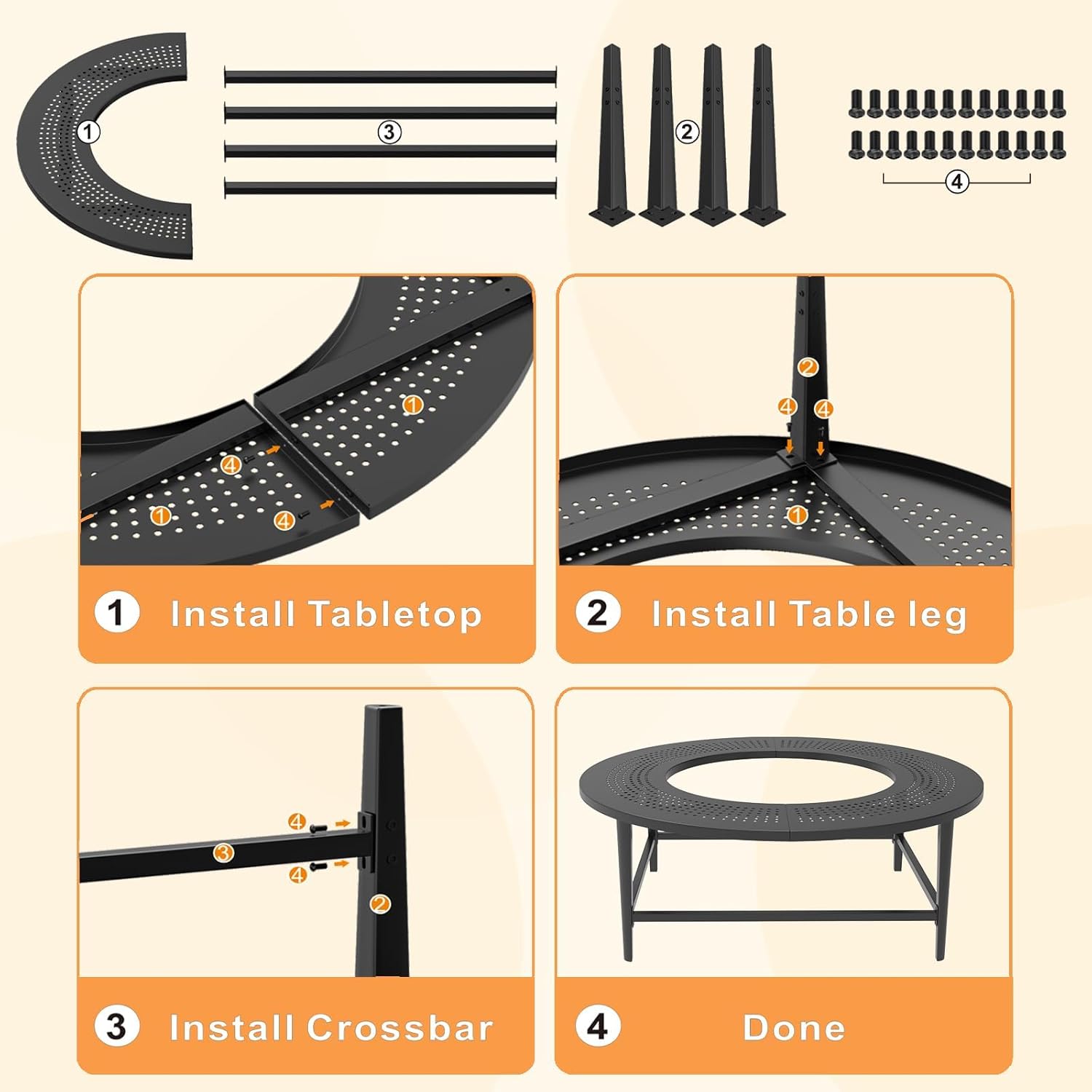 Fire Pit Surround Tabletop for Solo Stove Yukon & Bonfire, Outdoor Smokeless Fire Pit Table for Wood Burning Fire Pits, Powder-Coated Steel Stove Table Surround for Solo Stove