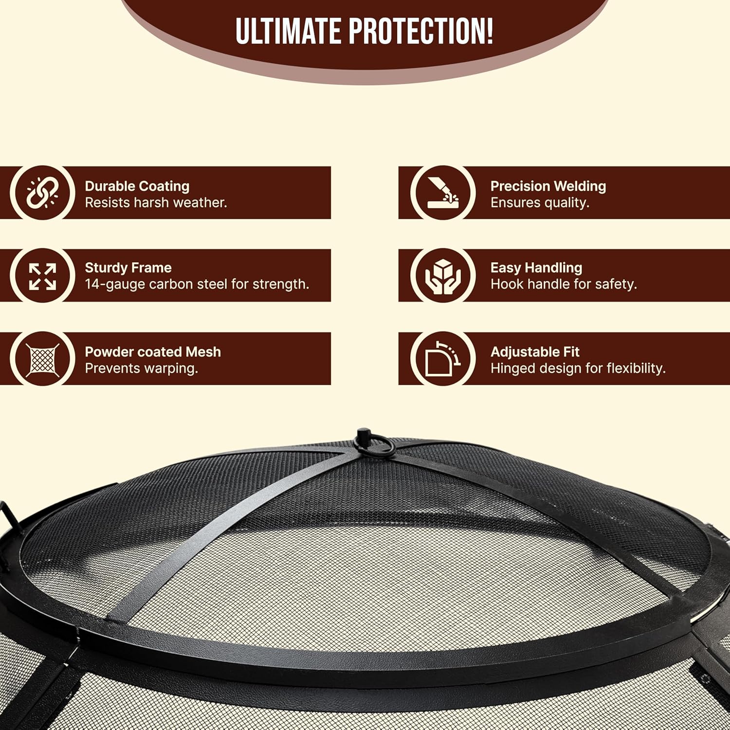 FEBTECH - Fire Pit Screen 40 inch Round Heavy Duty Outdoor FirePit Screen Round with Hook for Easy to Lift Spark Round for FirePit Ring, Firepit Replacement Screen & Fire Pit Insert