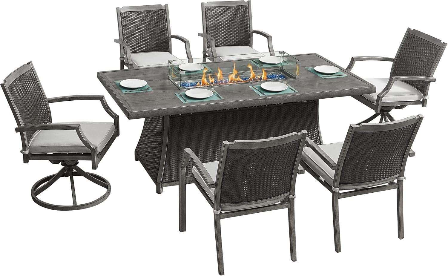 Outdoor Patio Furniture Set With Propane Fire Pit 50,000 Btu 7 Pieces 76