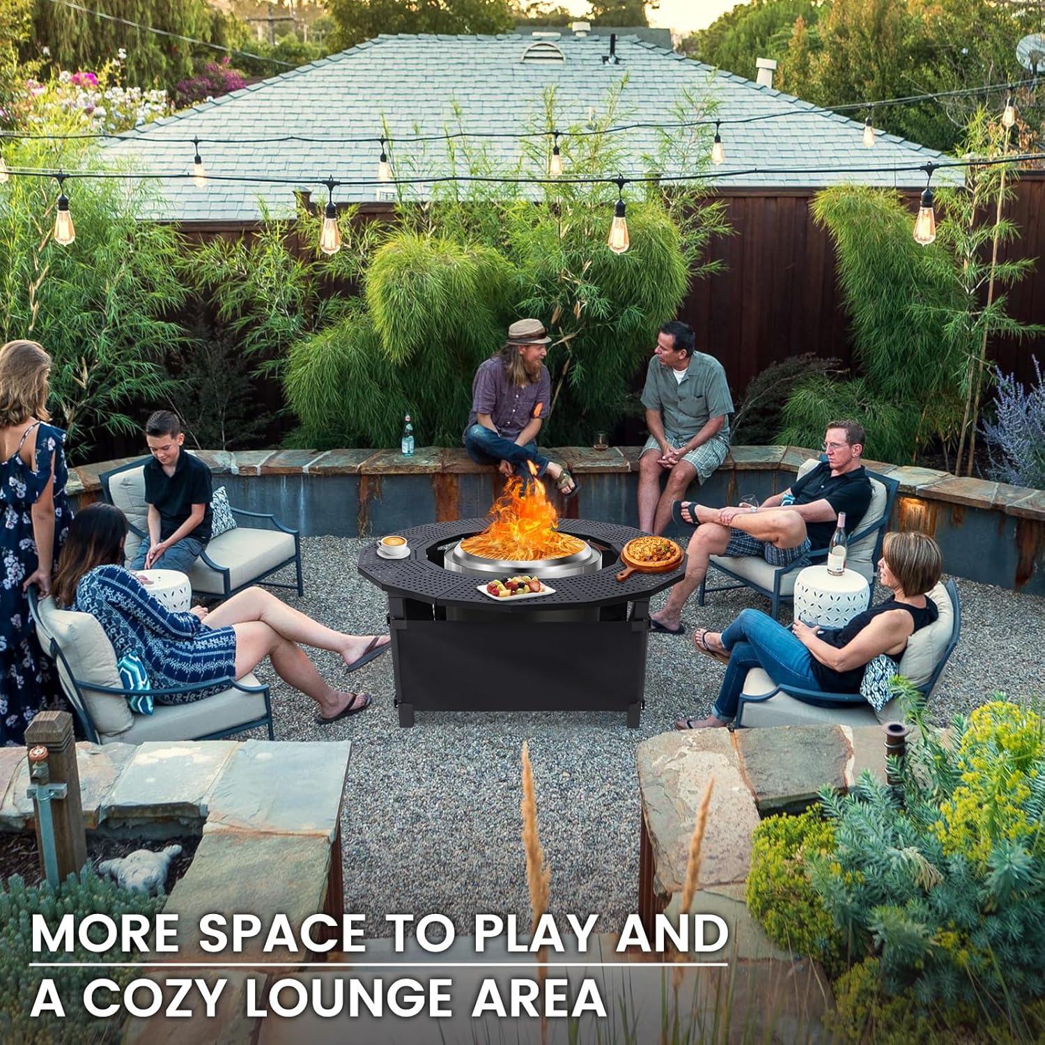 47.8 in with Oxford Cloth Safety Enclosure Fire Pit Surround Tabletop for Solo Stove Yukon, Bonfire & Tiki Fire Pits, 30.2 in Inner, Durable Tabletop, Safe & Spacious Outdoor Accessory.