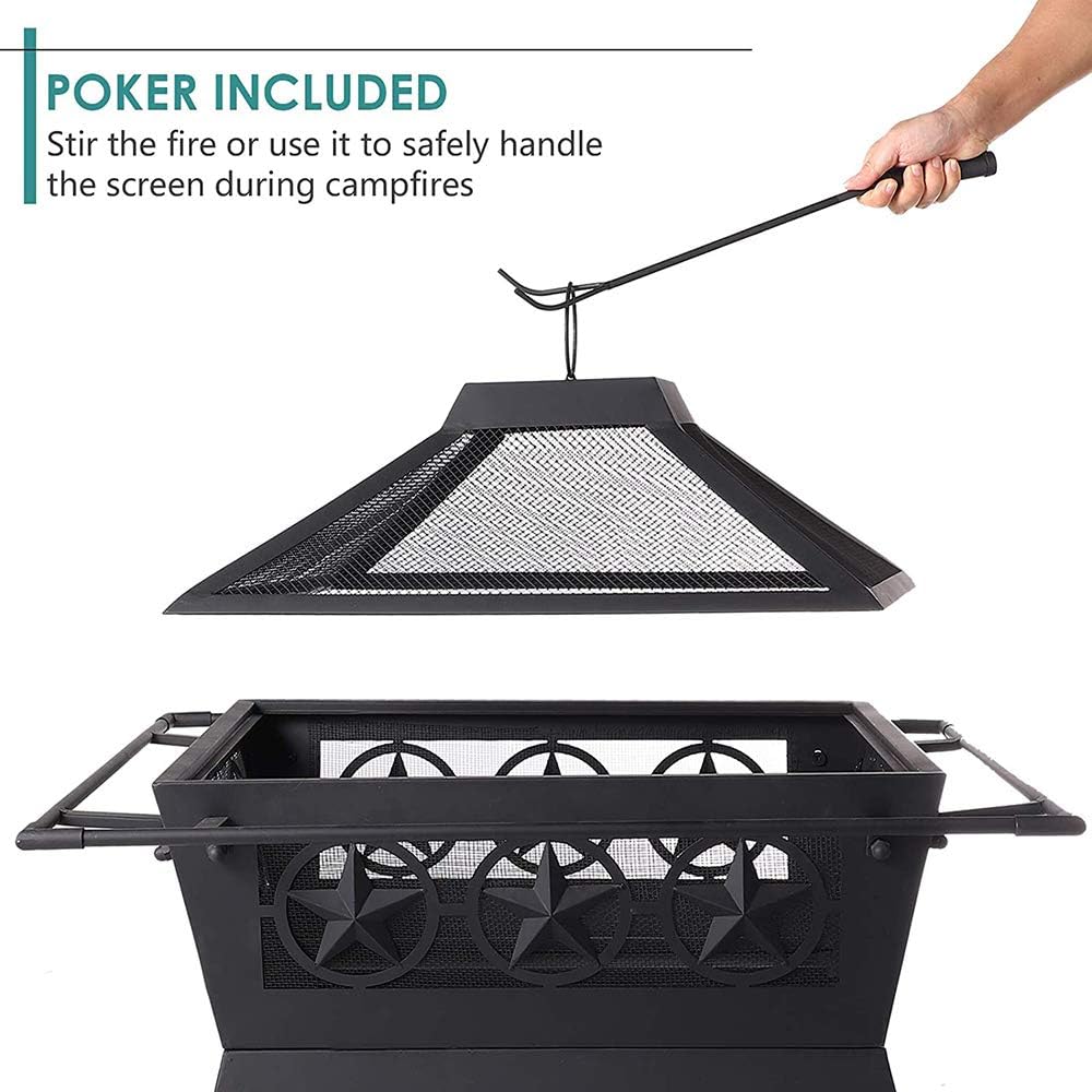 24 Inch Wood Burning Patio Firebowl,with Spark Screen Fireplace Poker Picnic Garden Firepits