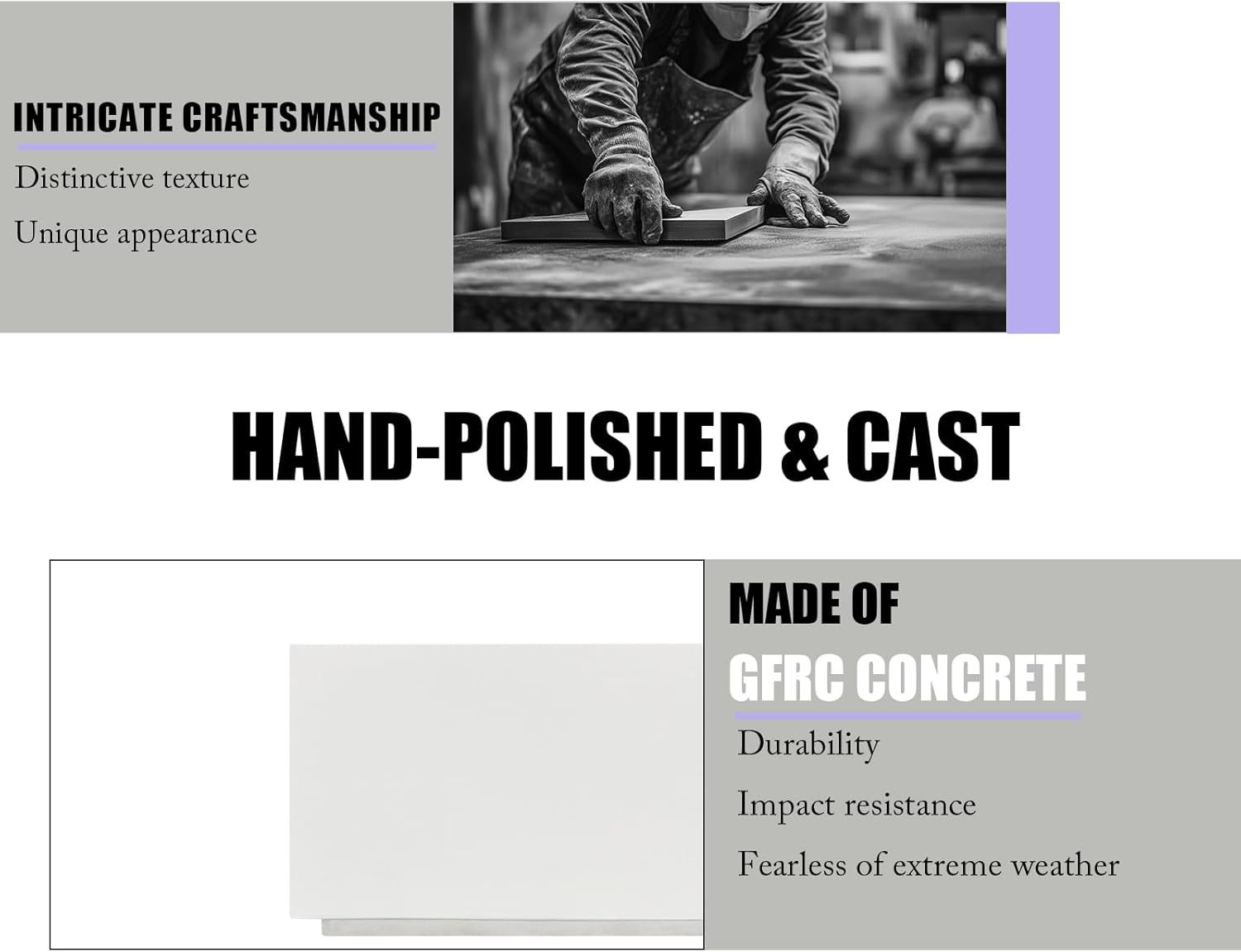 EXPLUX Outdoor Propane Gas Fire Pit Table 65,000 BTU 52-inch Concrete(GFRC) Rectangle Fire Pit for Outside Patio with 304 Stainless Steel Burner,Wind Guard,Crystal Blue Fire Glass,Rain Cover,White