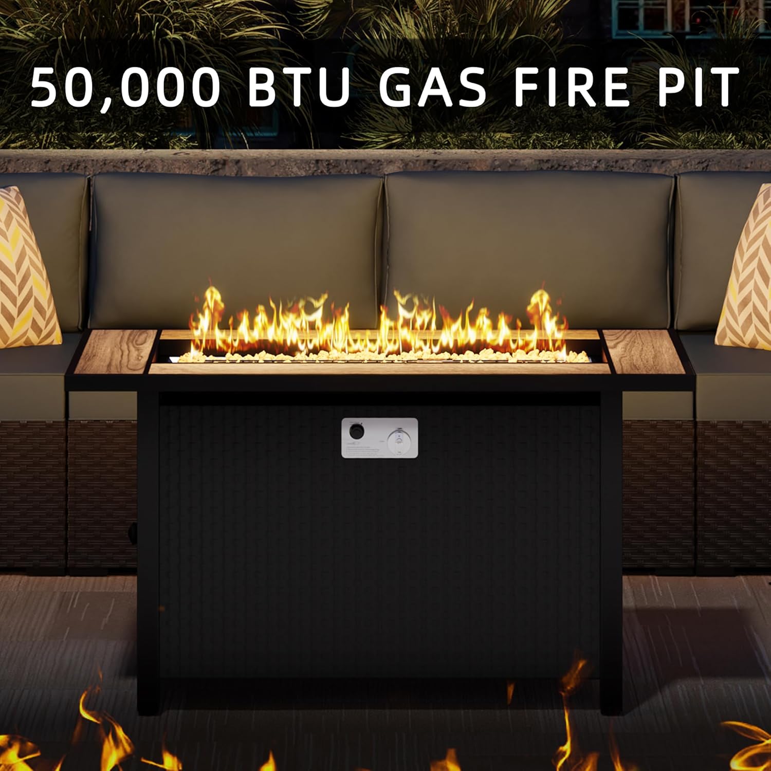 45 Inch Propane Fire Pit Table, 50,000 BTU Outdoor Gas Fire Pit for Patio & Backyard, Rectangular Firepit Table with Lava Rocks, 2-in-1 Convertible Outdoor Table, Grey