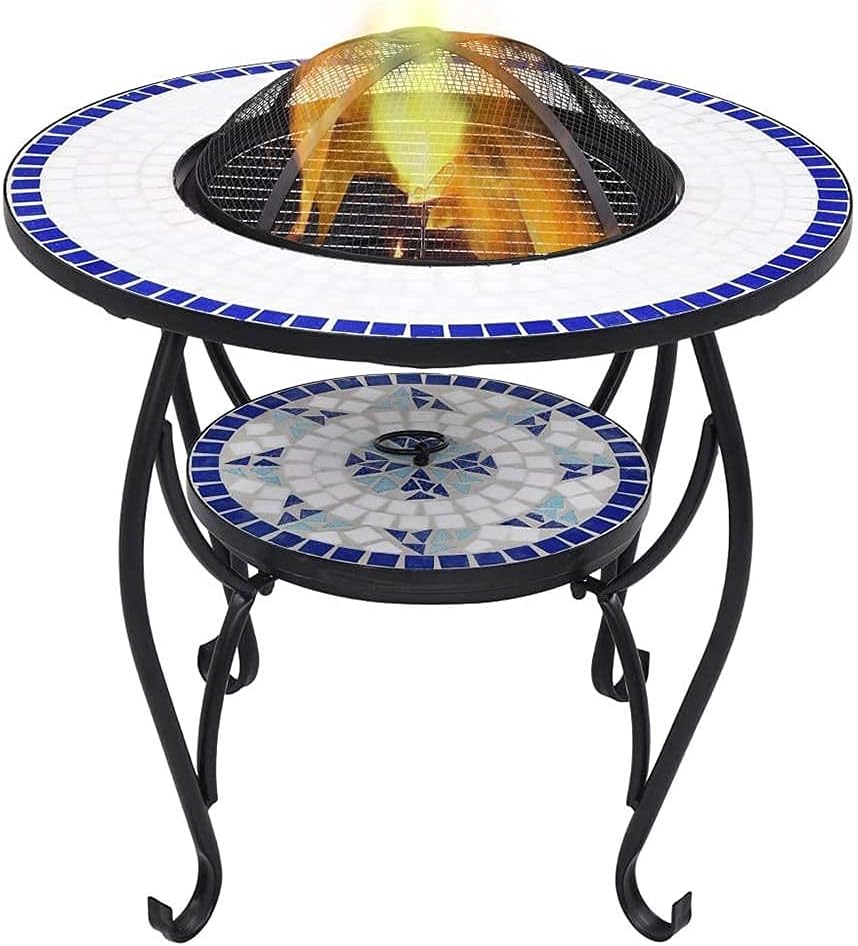 Fire Pit Table with BBQ Grill Shelf,4 in 7 Round Firepit for Barbecue,Heater,Ice Pit,Metal Brazier Coffee Table for Backyard,Camping,Picnic,Bonfire,Garden
