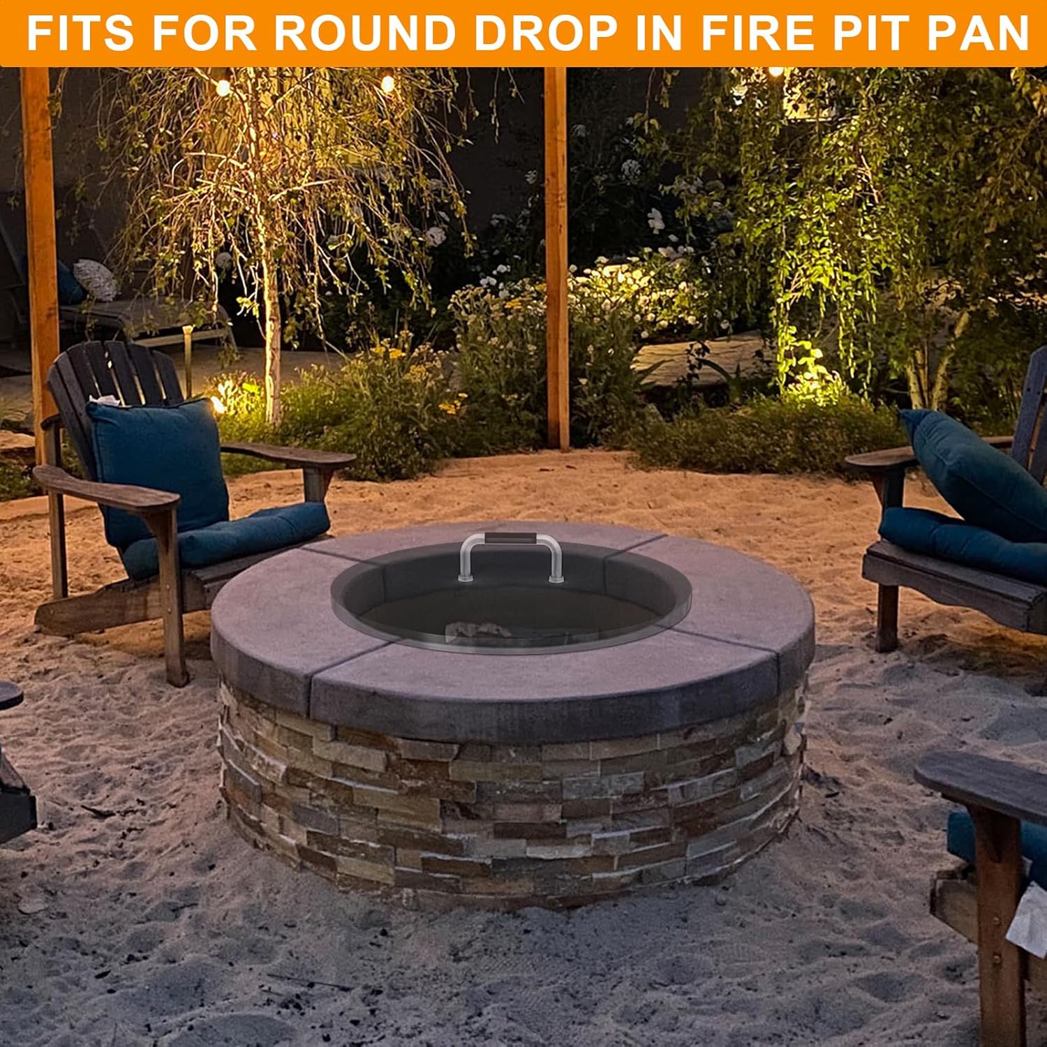 28 inch Universal Fire Pit Metal Cover for Outdoor Round Patio Fireplace, Snuffer Lid for Outdoor Round Built in Stone Firepit, Rust Resistant Coated Steel Fire Pit Ring Cover, Heat Resistant