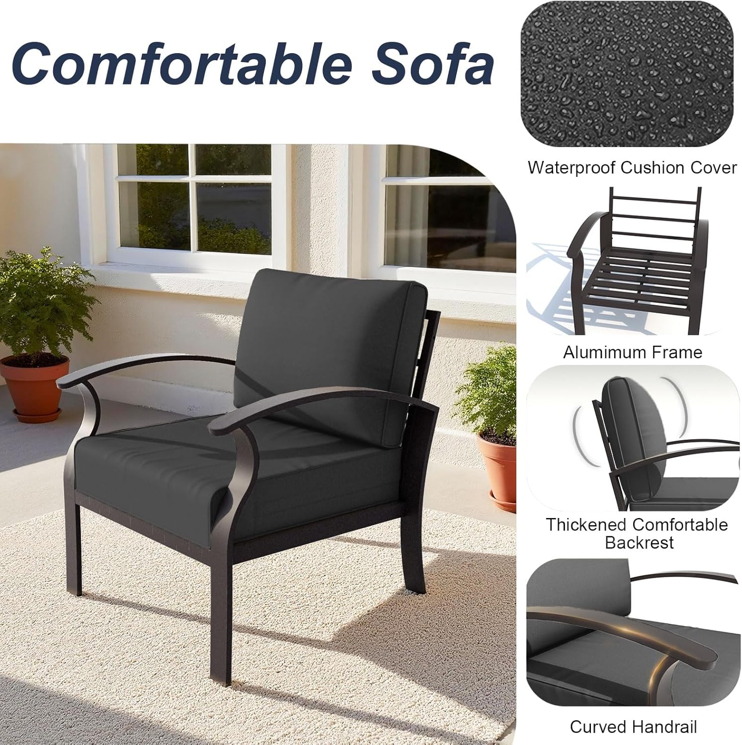 ALAULM Aluminum Patio Furniture Set with Propane Fire Pit Table 8-seat Metal Outdoor Furniture w/Fire Pit Patio Conversation Set w/5.1