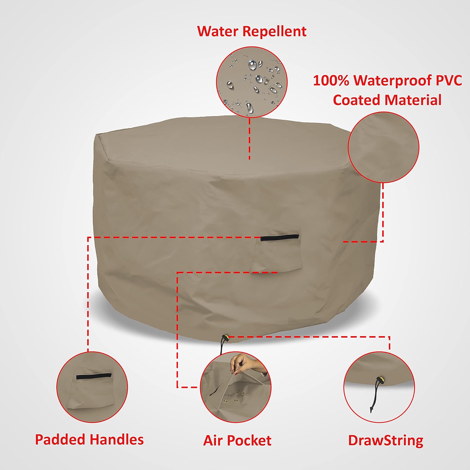 Covers & all Octagon Fire Pit Cover 12 Oz Waterproof - 100% Weather Resistant Outdoor Fire Pit Table Cover with Air Pocket & Drawstring for Snug Fit (40