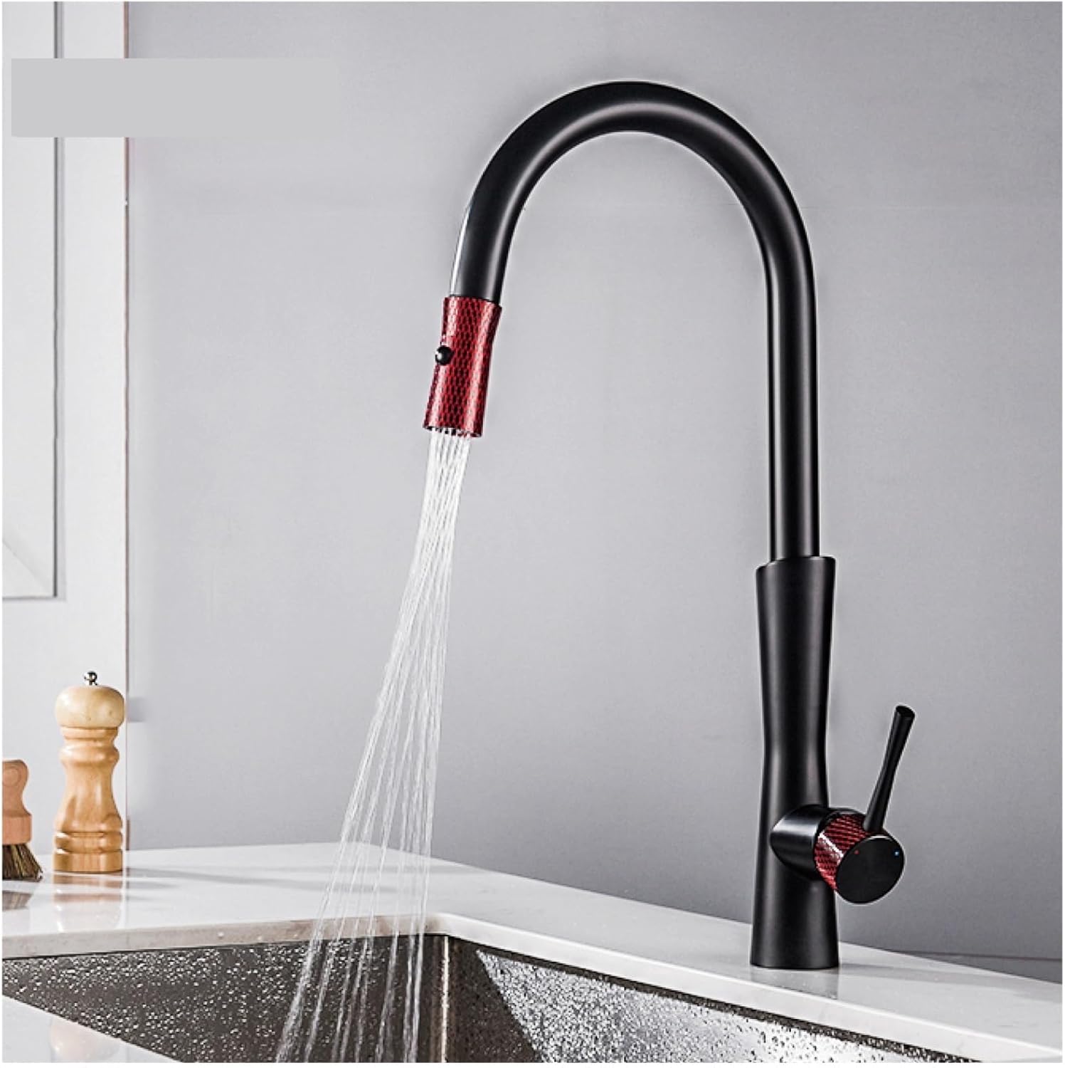 All Copper Casting Kitchen Faucet Dual-Mode Outlet Water Cooling and Heating Dual Control Single Handle Design Sink Faucet(Color:Brushed Grey)