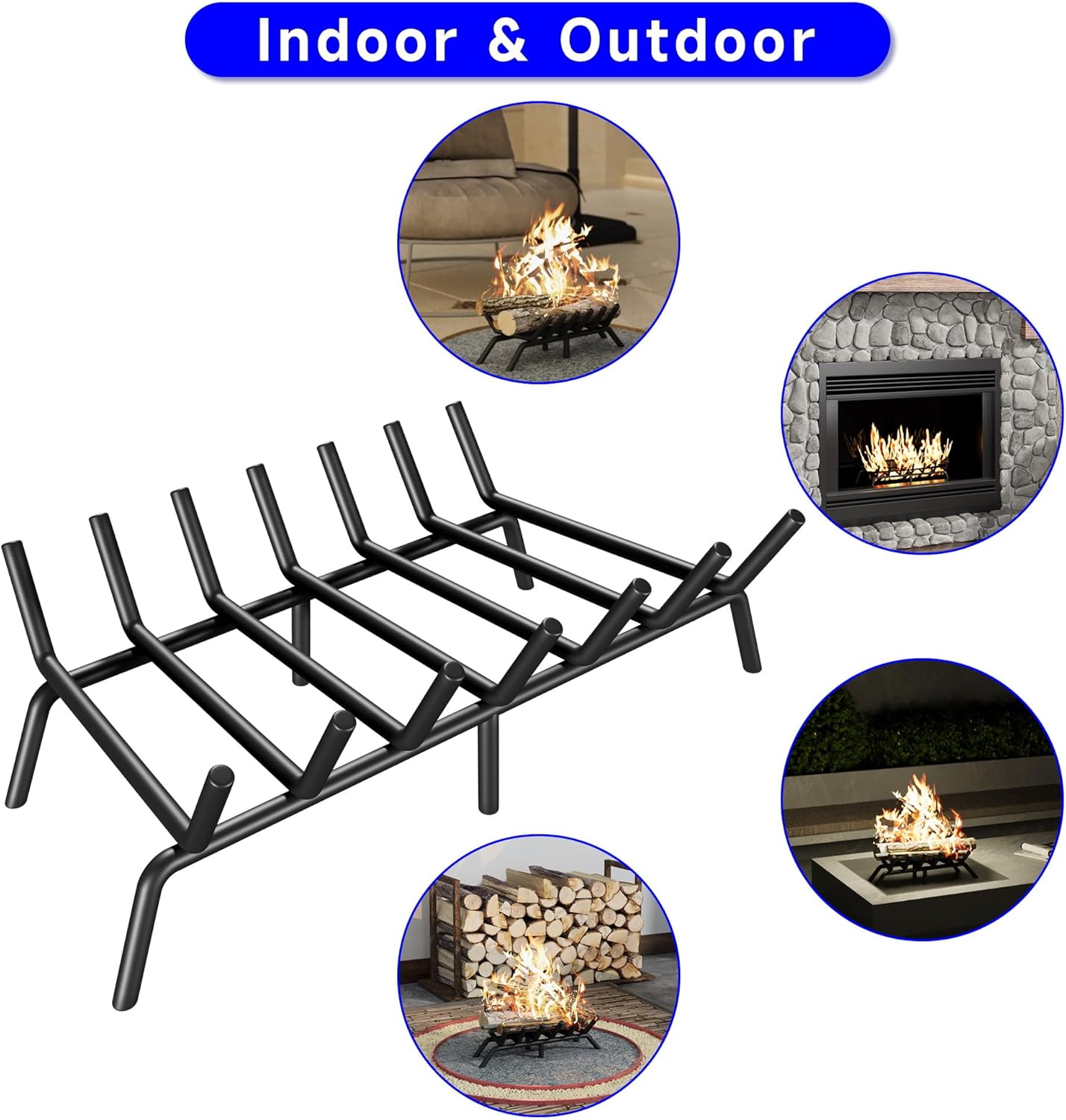 Fireplace Grate 27 Inch, Firewood Log Holder Rack, Heavy Duty Fire Wood Stove Grates for Indoor Outdoor Camping Chimney Hearth Burning Fireplace Accessories Tools