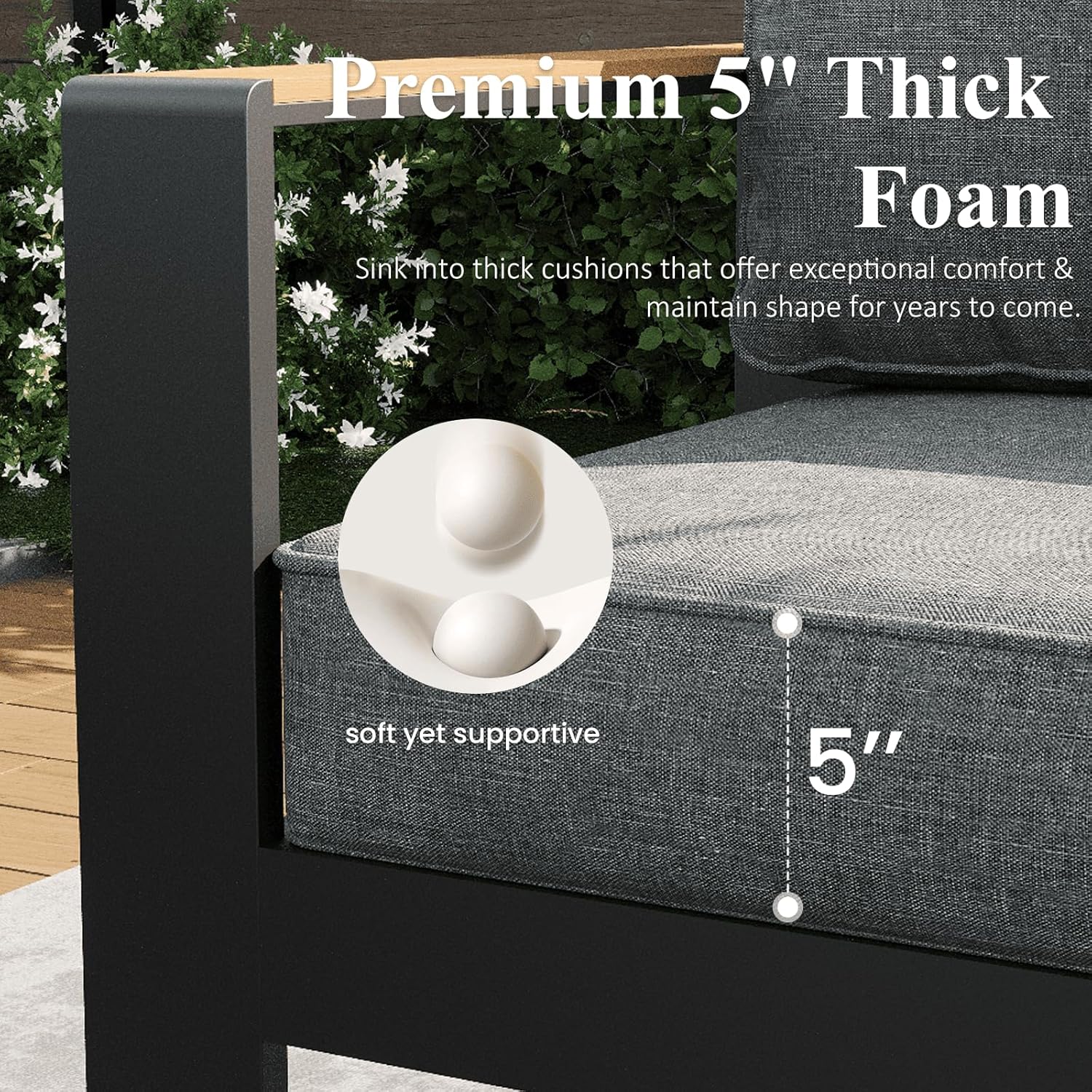 LayinSun 4 Piece Aluminum Outdoor Furniture Set with Fire Pit Table, Outside Patio Deep Seating Conversation Set with Upgraded Washable Thick Cushion