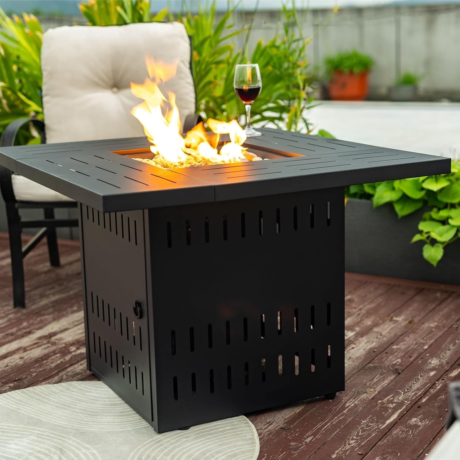 34inches Steel Fire Pit Table Gas Fire Pit for Outdoor Outside Patio Deck and Garden Black