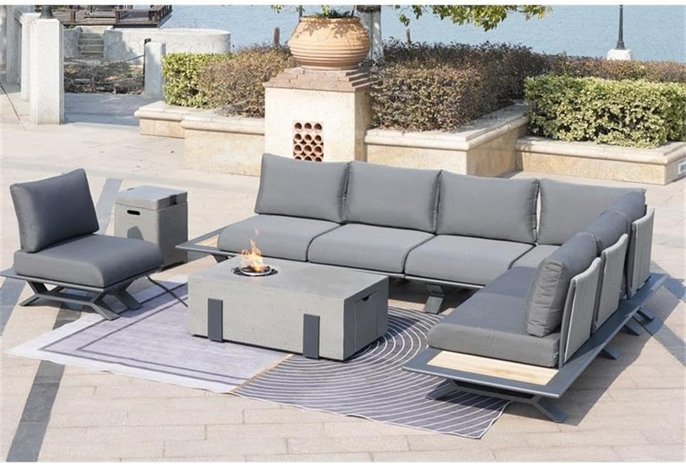 Direct Wicker Patio Gray Aluminum 7-Person Outdoor Seating Group with Fire Pits