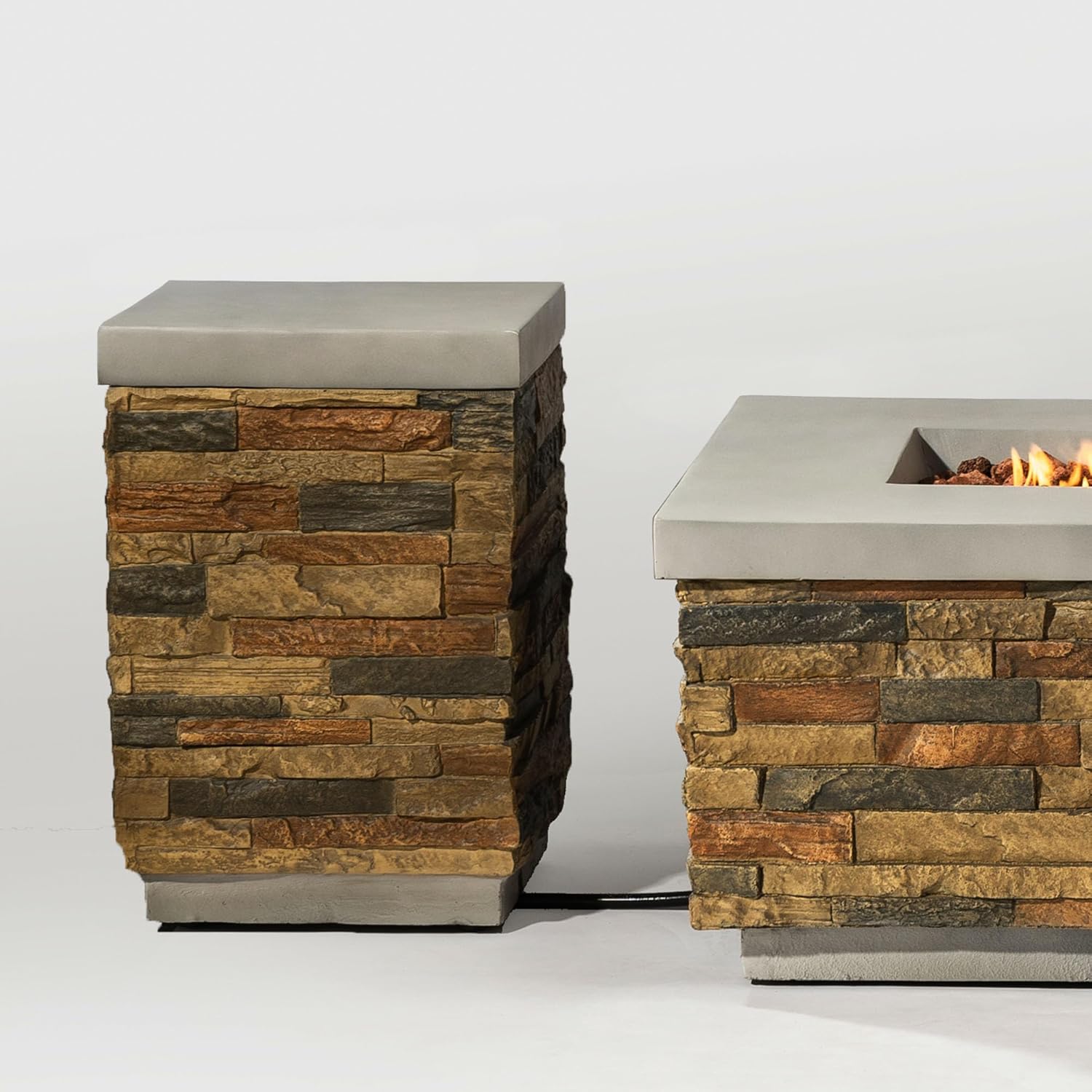 Propane Tank Holder Fire Pit Cover – Sandstone Side Table For Outdoor & Indoor Use, Durable & Stylish Tank Stand For Backyard, Patio, Living Room (1 Doors)