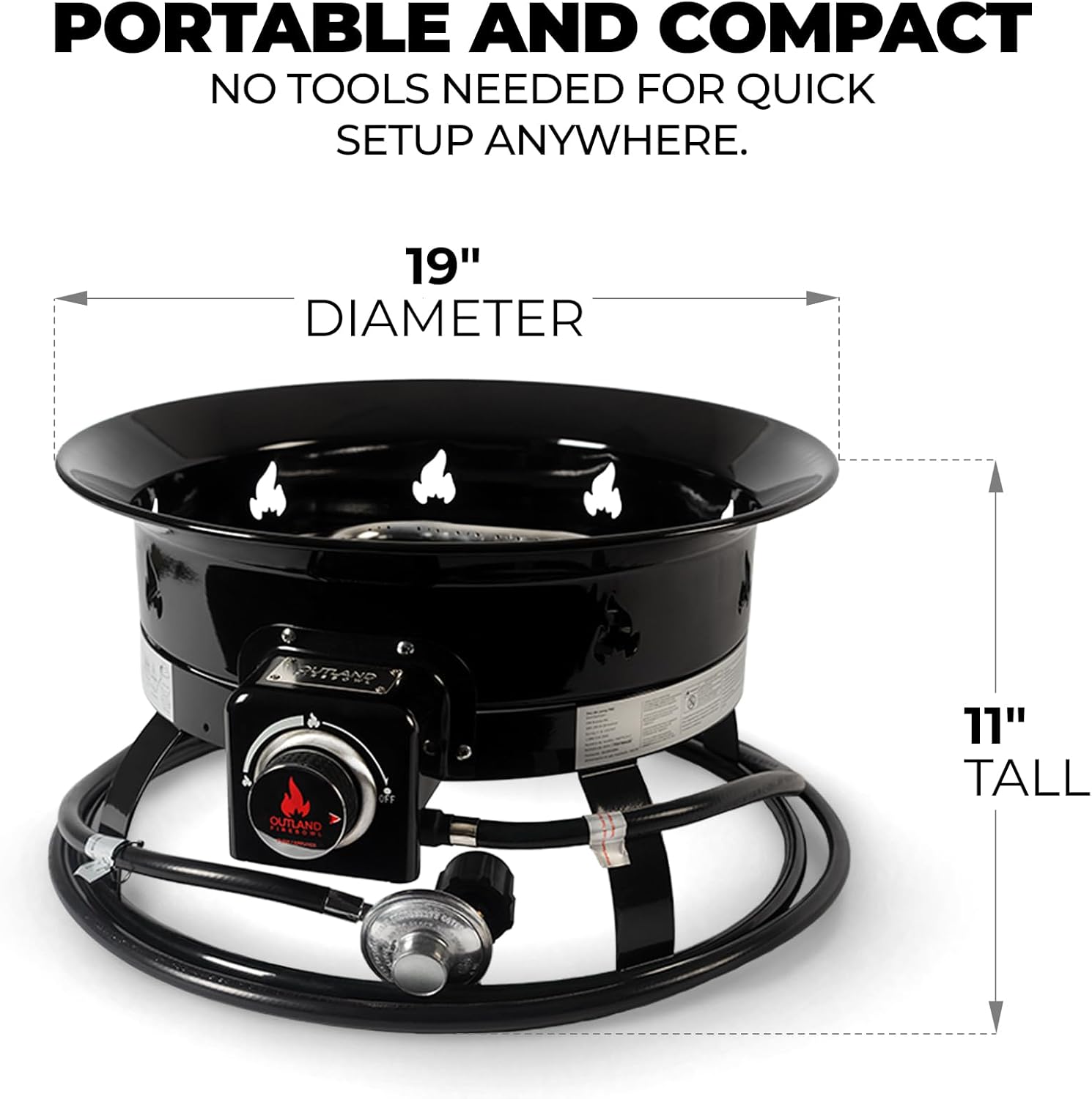 Outland Living Portable Propane Fire Pit, 19-inch, 58,000 BTU Smokeless Gas Firebowl | Perfect for Camping, Patio, Backyard, Tailgating, Deck, RV| Black 823 Standard