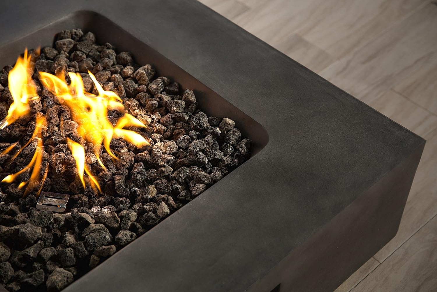 Century Modern Outdoor LSI Fire Pit for Outdoor Home Garden Backyard Fireplace, Square Shape (12'' Hx36'' Wx36'' D, Black)