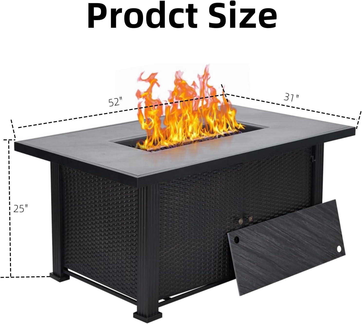 52 Inch Outdoor Gas Fire Table, 50,000 Btu Propane Rattan Fire Pit with Cover, Large Rectangular Fireplace with Rain Cover for Balcony Backyard Garden