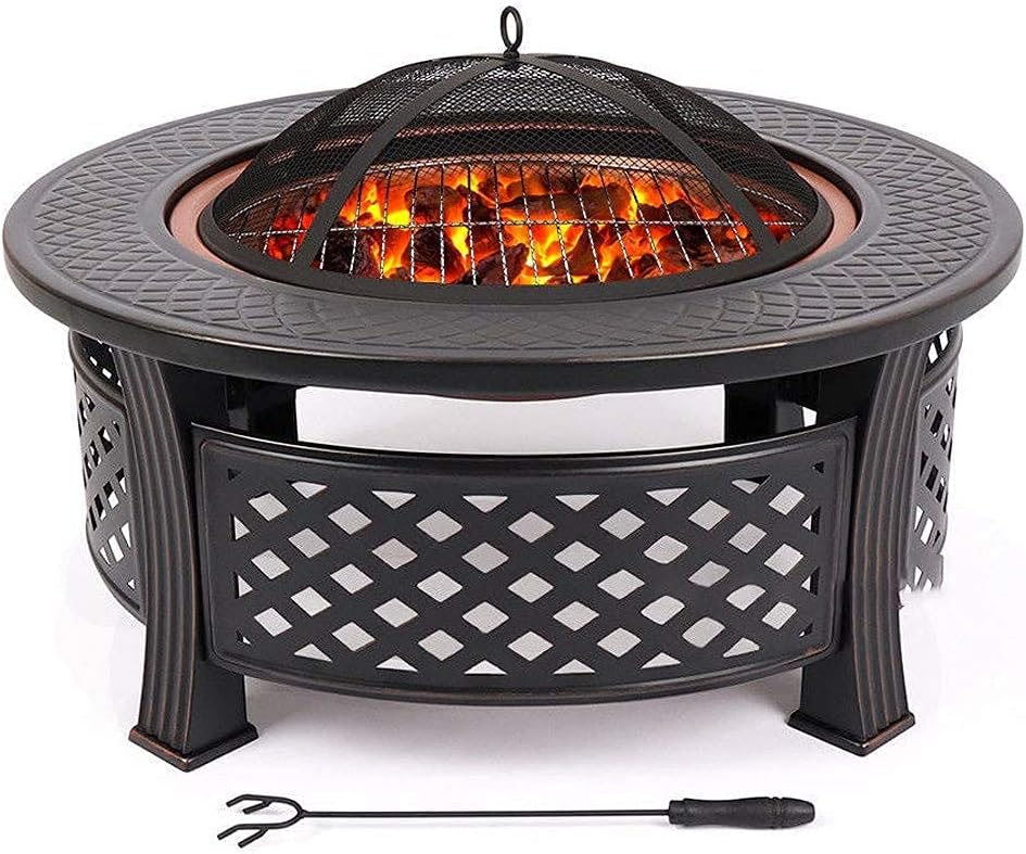 Firepit Table for Outside, Multifunctional Fire Pit Table, Firepit Table for Outside Wood Burning with Spark Screen Grate Grills Poker for Picnic Bonfire Patio Backyard Garden BBQ