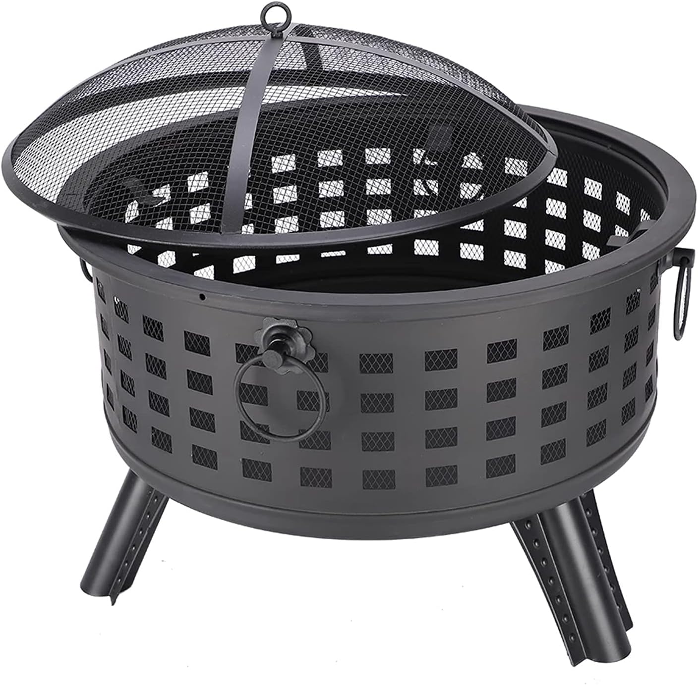 Garden Fire Brazier Portable Courtyard Metal Fire Pit Round Lattice Fire Bowl Black