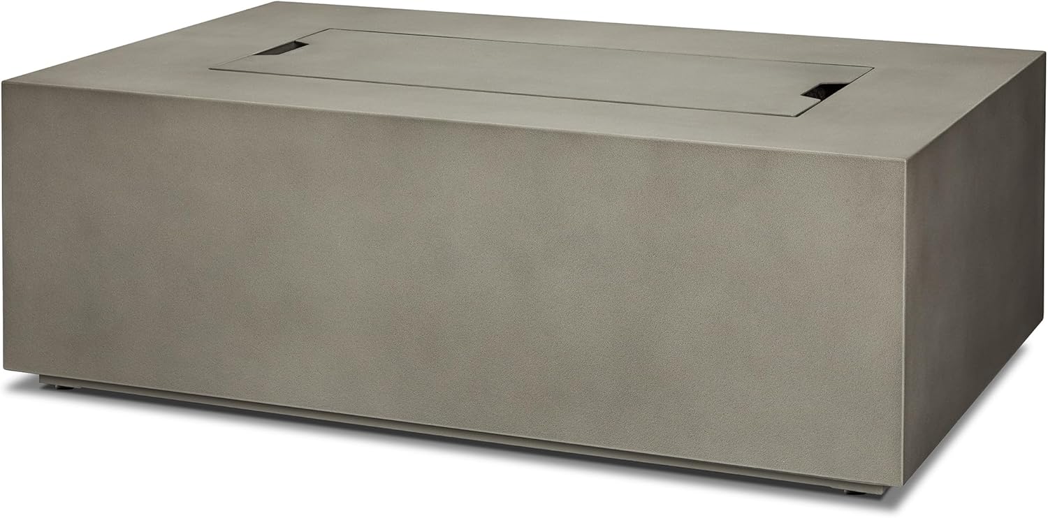 Real Flame Aegean 42in Rectangle Propane or Natural Gas Fire Pit Table, 50,000 BTU, Powder-Coated Steel, Push-Button Ignition, CSA Certified, Lava Rock, Storage Cover, Stainless Steel Burner with Lid