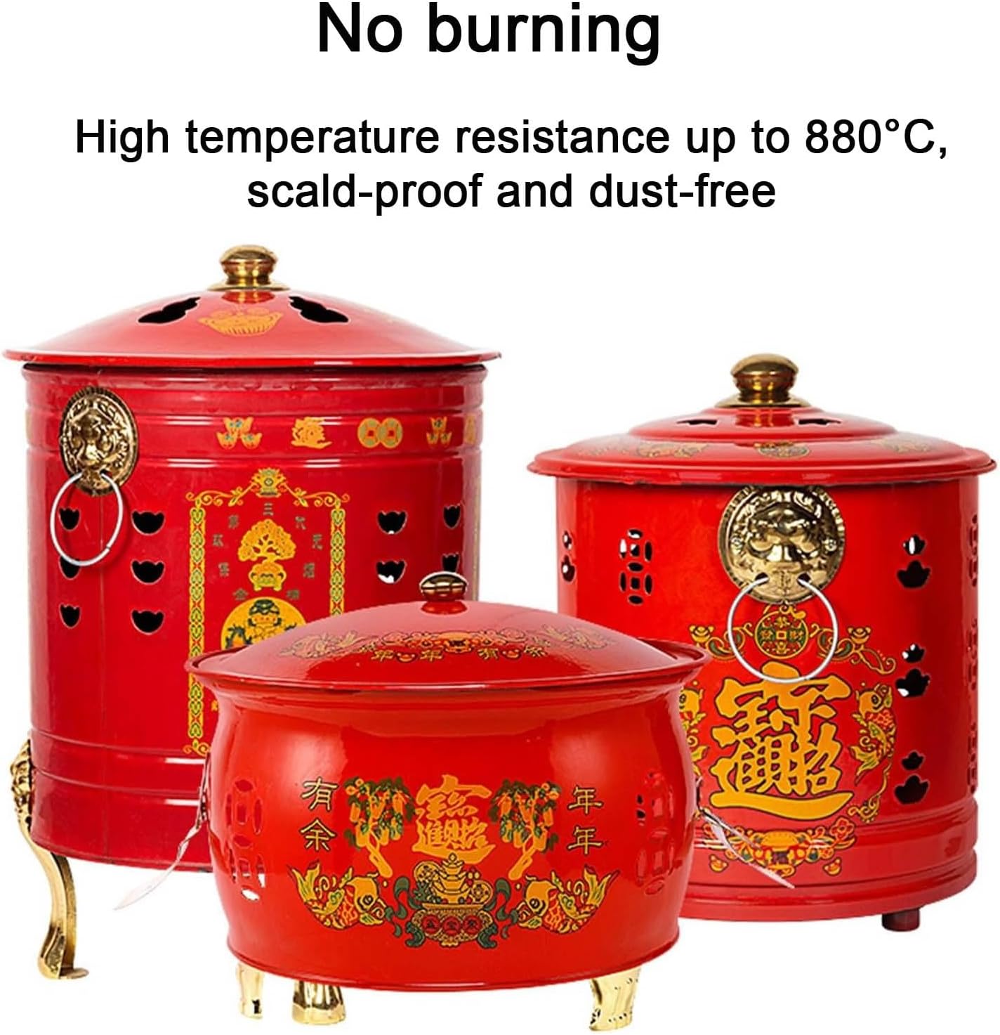 Burn Barrel with Lid Outdoor Fire Pits 10 12 14 16 18in Garden Incineration Barrel Burn Barrel Trash Including Grid Frame Fire Hook Liner Winter Wood Stoves Burning Scripture Barrel Red(13.8in)