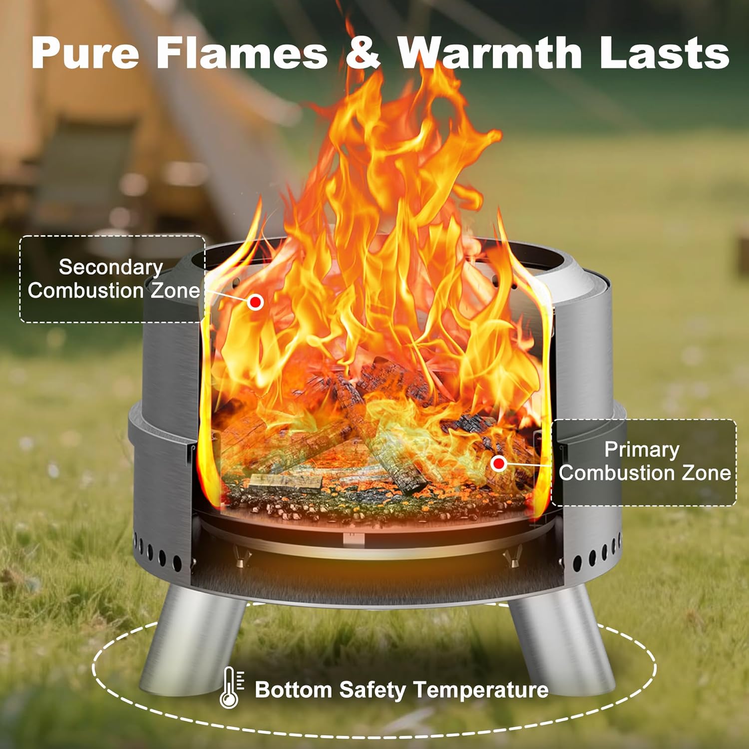 Smokeless Fire Pit with Waterproof Bag, 20 Inch Stainless Steel Fire Pits for Outside Wood Burning, Smokeless Firepit Outdoor Bonfire, Removable Ash Pan, Portable for Camping, Backyard