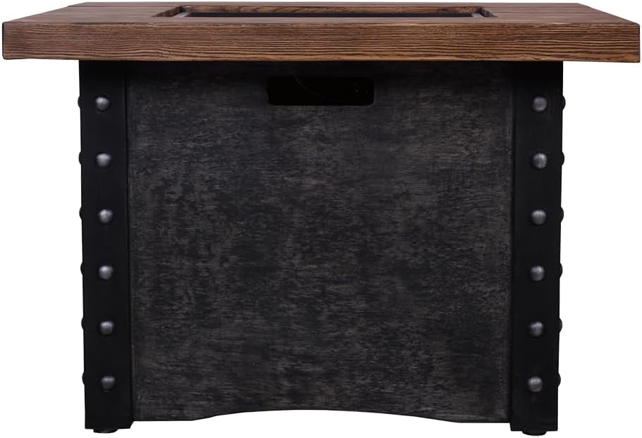 Good Product 50,000 BTU Outdoor Gas Fire Table, Faux Woodgraine Table top Fire Pit